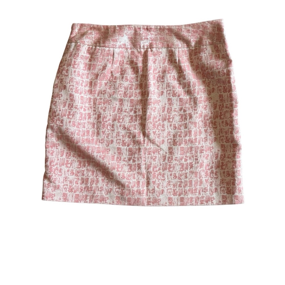 Ann Taylor Pink White Jacquard Mini Skirt Size 12 Textured Cotton Blend Lined